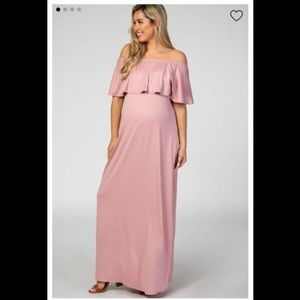 Mauve Pink Off Shoulder Maxi Maternity Dress
